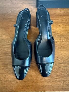 H&M Black Patent Cap-Toe Slingback Heels